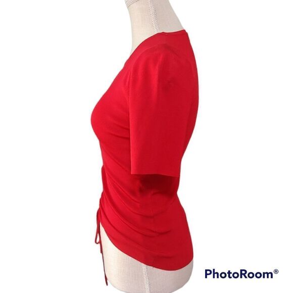 Zara sexy red drawstring asymetrical short sleeve scoop neck top - Picture 5 of 8